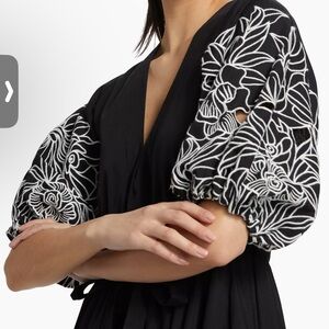 Figue Joyce Broderie Black White Embroidered Maxi Midi Dress XS